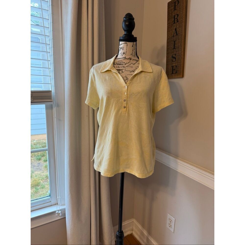 Caribbean Joe Women's Jacquard Floral Short Sleeve Polo Shirt Yellow Large